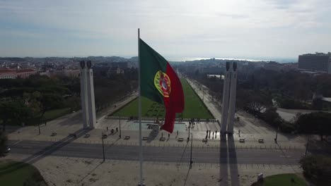 Portugal-Flag-on-Park-Eduardo-VII,-Lisbon,-Portugal