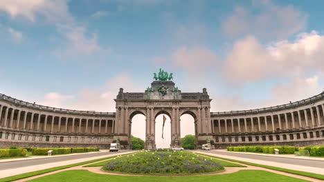 Timelapse-at-Arcade-du-Cinquantenaire-of-Brussels-(Arc-de-Triomphe),-Brussels,-Belgium-4K-Time-Lapse