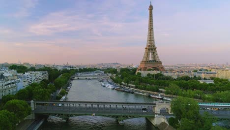 Aerial-Eiffel-tower-Paris-sunset