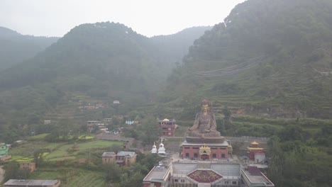 View-of-Statue-Temple-of-Guru-Padmasambhava,-Kathmandu-valley,-Nepal---October-16,-2017