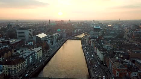 aerial-view-of-city-center-of-Dublin-with-river-Liffey-during-sunset