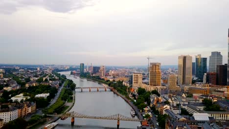 aerial-view-of--Frankfurt-city-with-river-and-skyscrapers-during-sunrise