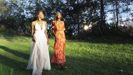 Beautiful-Slow-Motion-of-two-black-women-walking-in-a-park