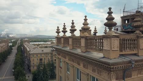 Drone-flight-around-the-roof-of-old-house