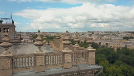 Drone-flight-around-the-roof-of-old-house