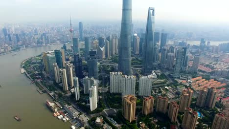 AERIAL-shot-of-the-Bund-of-Huangpo-River-and-cityscape/Shanghai,China