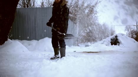 Work-after-snowy-night.-Man-with-a-shovel-removing-the-snow-from-his-yard-on-a-cold-snowy-morning.