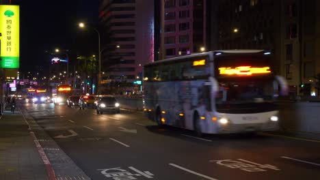 night-time-illuminated-taipei-city-traffic-street-panorama-4k-taiwan