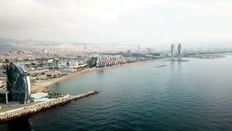 Aerial-view-of-cityscape-with-hotel-W-Barcelona