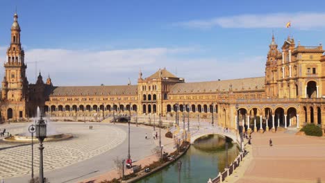 Luz-solar-Plaza-de-españa-panorama-4-K-de-Sevilla,-España