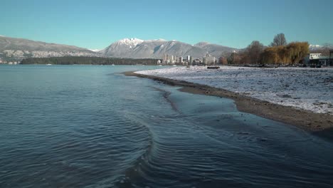 Kitsilano-Beach-Winter-Snow,-Vancouver-4K-UHD