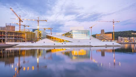 Timelapse-day-to-night-of-Oslo-city,-Norway