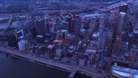 Aerial-view-of-Pittsburgh-at-dusk