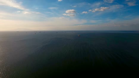 Aerial-Cargo-ships-anchored-in-the-sea.-Philippines,-Manila