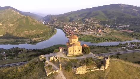 Aerial.-Jvary-monastery-near-Mtskheta,-Georgia.