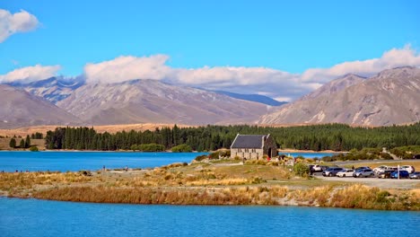 Iglesia-del-buen-pastor,-lago-Tekapo,-Nueva-Zelanda