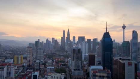 Sunrise-timelapse-from-high-vantage-point-overlooking-Kuala-Lumpur-cityscapes