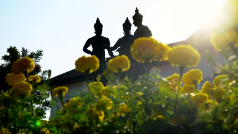 Three-Kings-Monument-with-art-and-culture-building-,-landmark-in-chiangmai-Thailand.