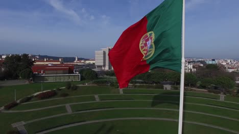 Portugal-Flag-on-Park-Eduardo-VII,-Lisbon,-Portugal