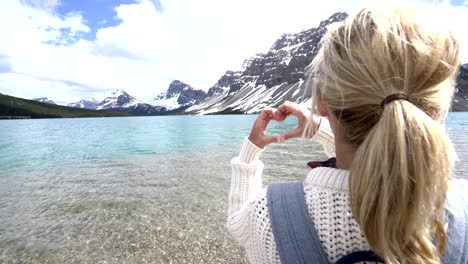 Cheerful-woman-loving-nature,-Banff-national-park,-Canada--4K