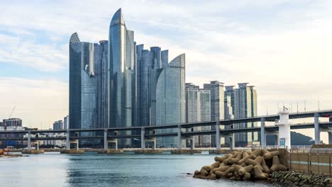 Timelapse-of-Gwangan-Bridge-and-Haeundae,-Busan-City,-South-Korea.Timelapse-4k