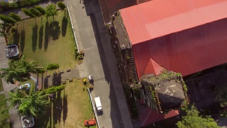 Spanish-architecture-of-16th-Century-Saint-Gregory-the-Great-Parish-Church-Tower-at-the-foot-of-Mt.-Banahaw.-Drone-aerial-shot