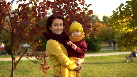 Familie-im-sonnigen-Herbst-park