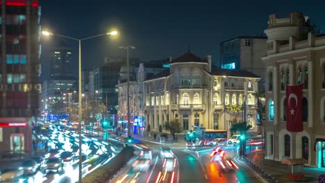 Izmir-noche-vista-timelapse,-Time-lapse-de-vehículos-en-exposición-prolongada