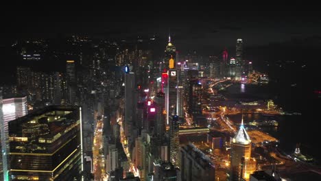 Imágenes-de-vista-aérea-de-4K-de-ciudad-de-Hong-Kong-después-de-la-puesta-del-sol