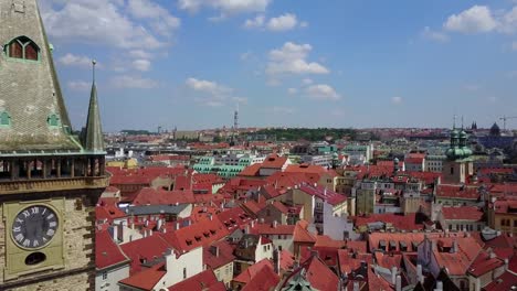 Beautiful-aerial-view-of-the-Prague-clock-tower-in-the-city-town-square.