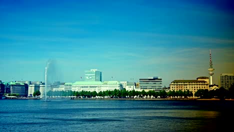 Alster-Lake,-Hamburg,-Germany,-time-lapse,