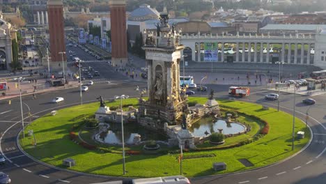 Sonnigen-Tag-barcelona-placa-von-Spanien-fountain-4-k-Spanien