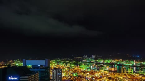 Puerto-de-Singapur-de-noche-luz-thunder-storm-cielo-trabajar-4-lapso-de-tiempo-k