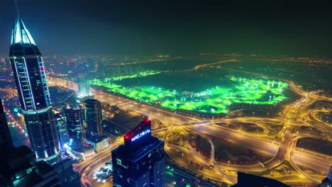 Dubai-Nacht-Beleuchtung-Marina-Dach-Top-Panorama-4-k-Zeit-verfallen-Vereinigte-Arabische-Emirate