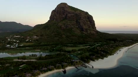 Le-Morne-Brabant-peninsula-with-mountain,-aerial-Mauritius