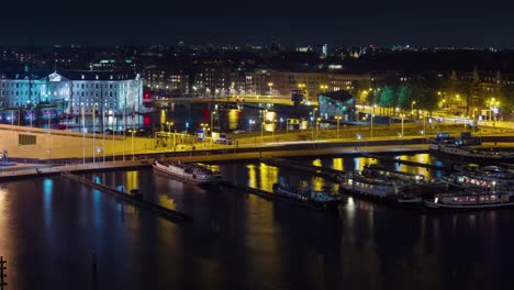 Nacht-in-Amsterdam-dock-Dach-Top-Panorama-4k-Zeitraffer