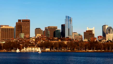 Timelapse-Boston-Stadtzentrum-über-den-Hafen