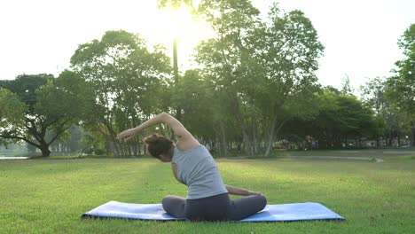 Mujer-asiática-joven-yoga-al-aire-libre-mantenga-la-calma-y-medita-mientras-practicaba-yoga-para-explorar-la-paz-interior.-Yoga-y-la-meditación-tienen-beneficios-para-la-salud.-Yoga-deporte-y-sano-concepto-de-estilo-de-vida.