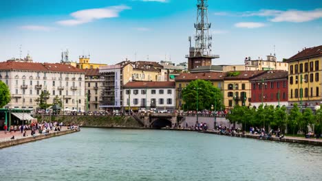 Italy-sunny-day-milan-city-famous-canal-bay-panorama-4k-timelapse