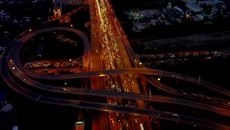 look-down-to-traffic-in-highway-at-night,-4k-video