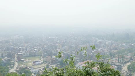 View-to-the-Kathmandu-city-from-the-ancient-Sawayambhunath-monkey-temple,-Nepal.