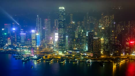 Aerial-Timelapse-beleuchtete-Skyline-von-Hong-Kong.-Hongkong,-China