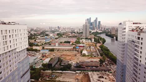 Moscow,-Russia.-Aerial-view-of-skyscrapers,-Moscow-River-and-factories