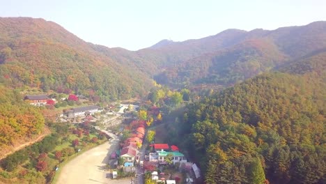 Aerial-view-autumn-at-Wawoo-Temple-Yongin-South-Korea