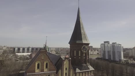 Old-medieval-castle.-Catholic-gothic-tower-with-a-clock.