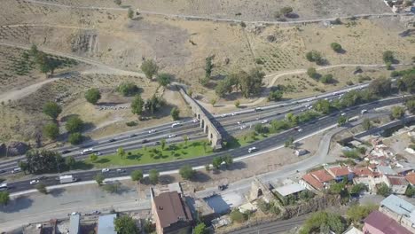 Izmir-view,--traffic-aerial-shot,-aqueducts