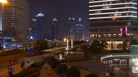 Nachtbeleuchtung-Stadtverkehrs-quadratisch-Panorama-4k-China-shanghai