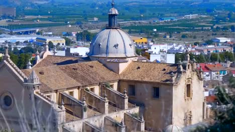 Cathedral-in-a-small-provincial-town-at-the-foot-of-the-mountain-in-Spain