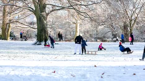 Los-niños-con-trineo-en-park