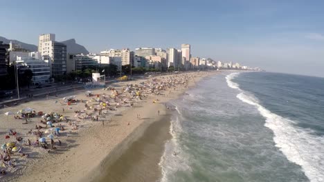 Aerial-view-of-Ipanema-beach-at-Rio-de-Janeiro,-Brazil